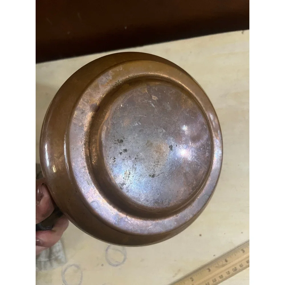 Vintage Copper Fondue Pot with Lid and Wooden Handle Rustic Kitchen Decor‎
